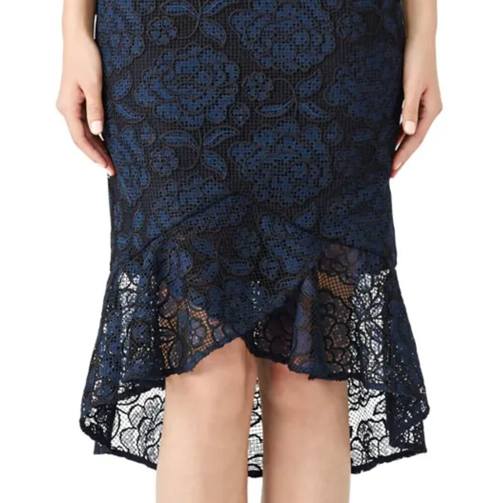 Shoshanna Blue & Black Lace Sheath Dress - Size 4 - Picture 6 of 13